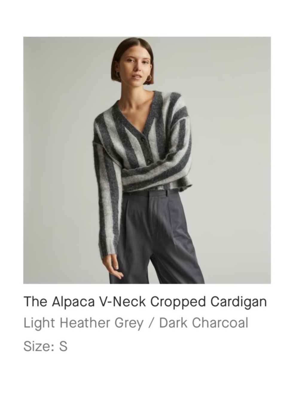 Everlane Cropped Charcoal and Light Gray Striped Alpaca Cardigan